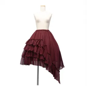 【Sheglit】シェグリット　アシンメトリーフリルスカート　ボルドー