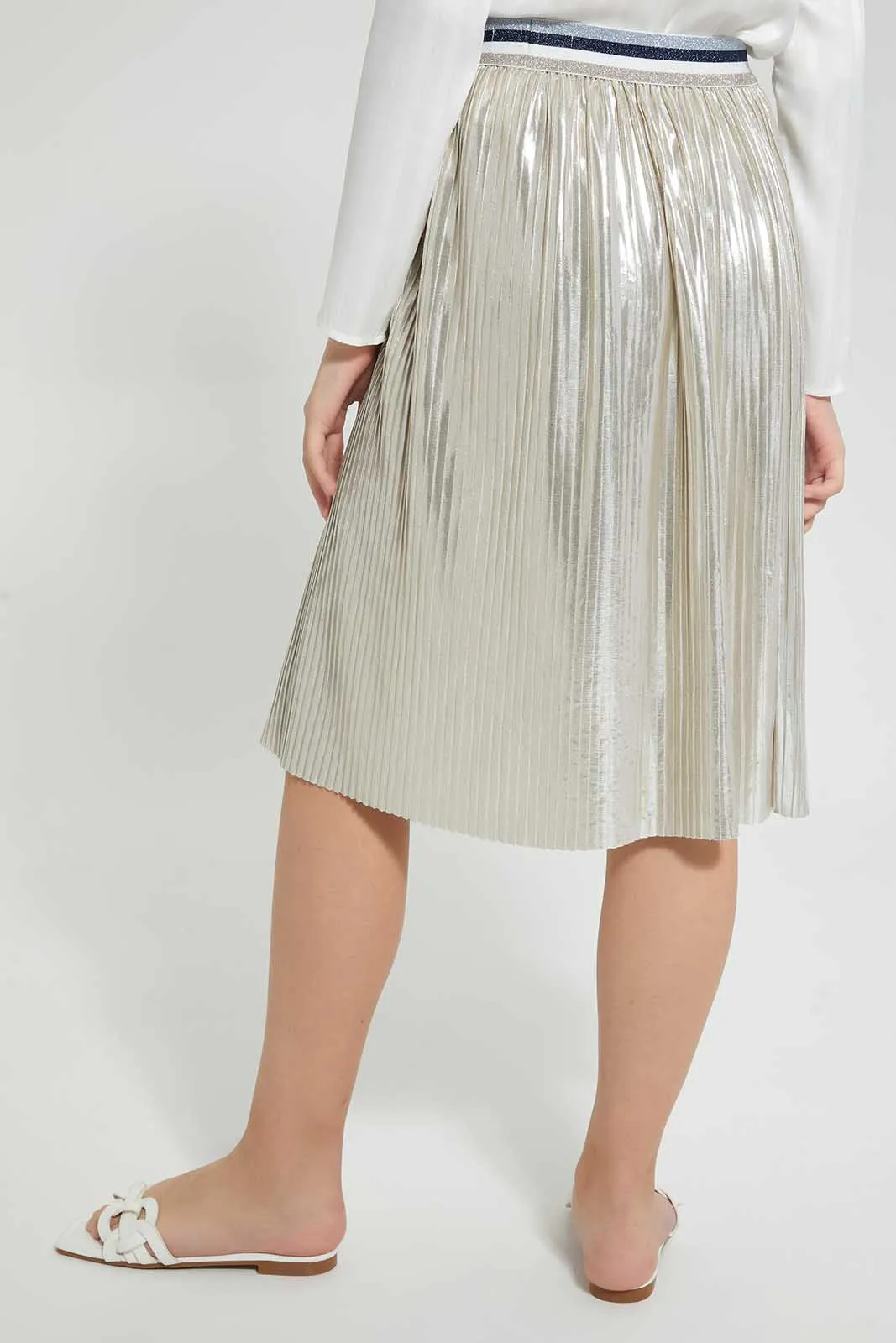 Silver Metallic Pleated Skirt