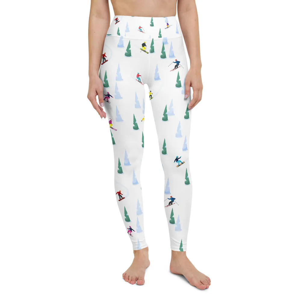 Ski Yoga Leggings Women, Skiing Downhill Trees Winter Sport High Waisted Pants Cute Printed Graphic Workout Gym Designer Tights