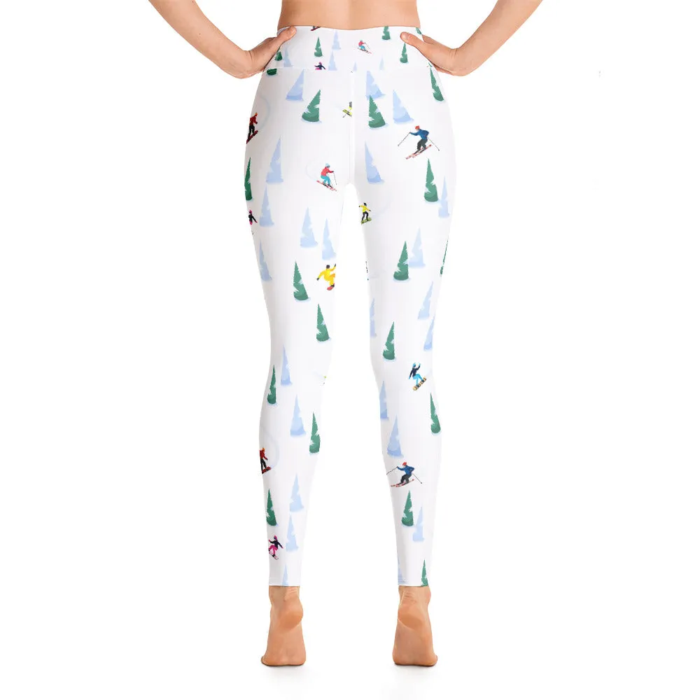 Ski Yoga Leggings Women, Skiing Downhill Trees Winter Sport High Waisted Pants Cute Printed Graphic Workout Gym Designer Tights
