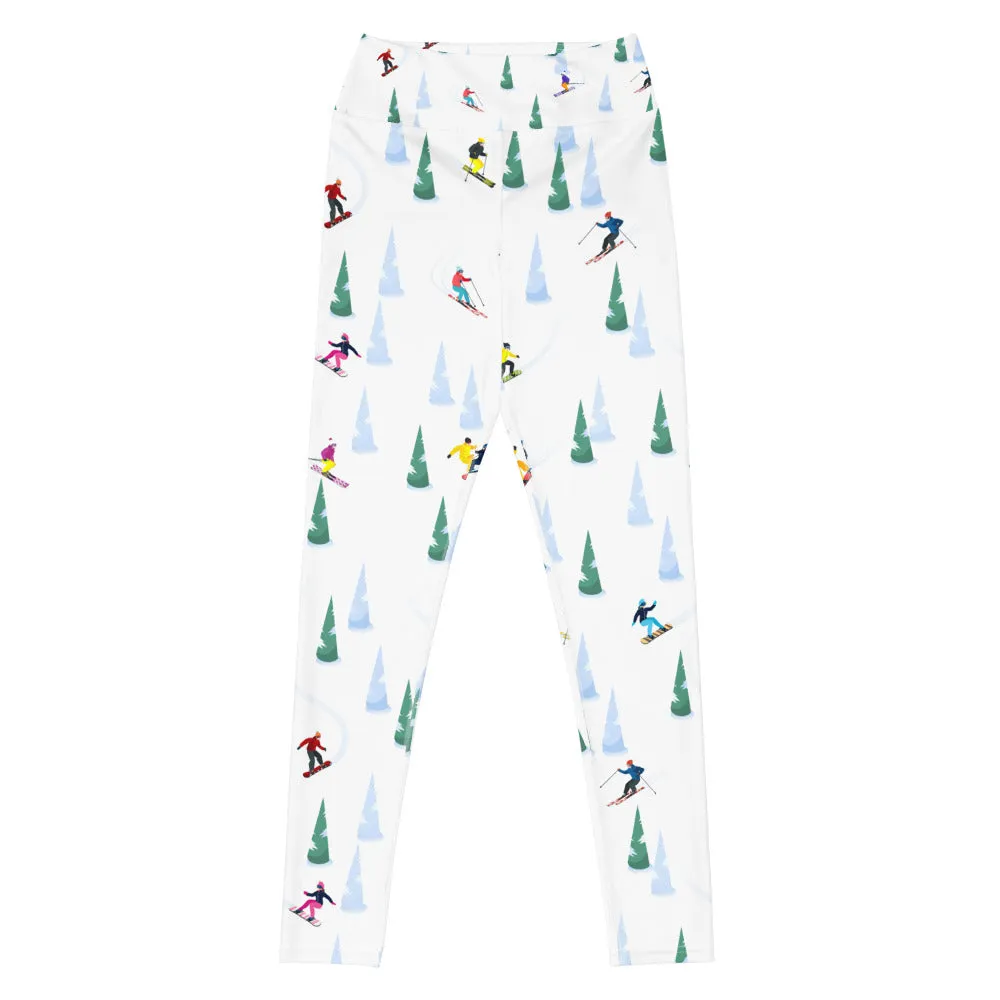 Ski Yoga Leggings Women, Skiing Downhill Trees Winter Sport High Waisted Pants Cute Printed Graphic Workout Gym Designer Tights