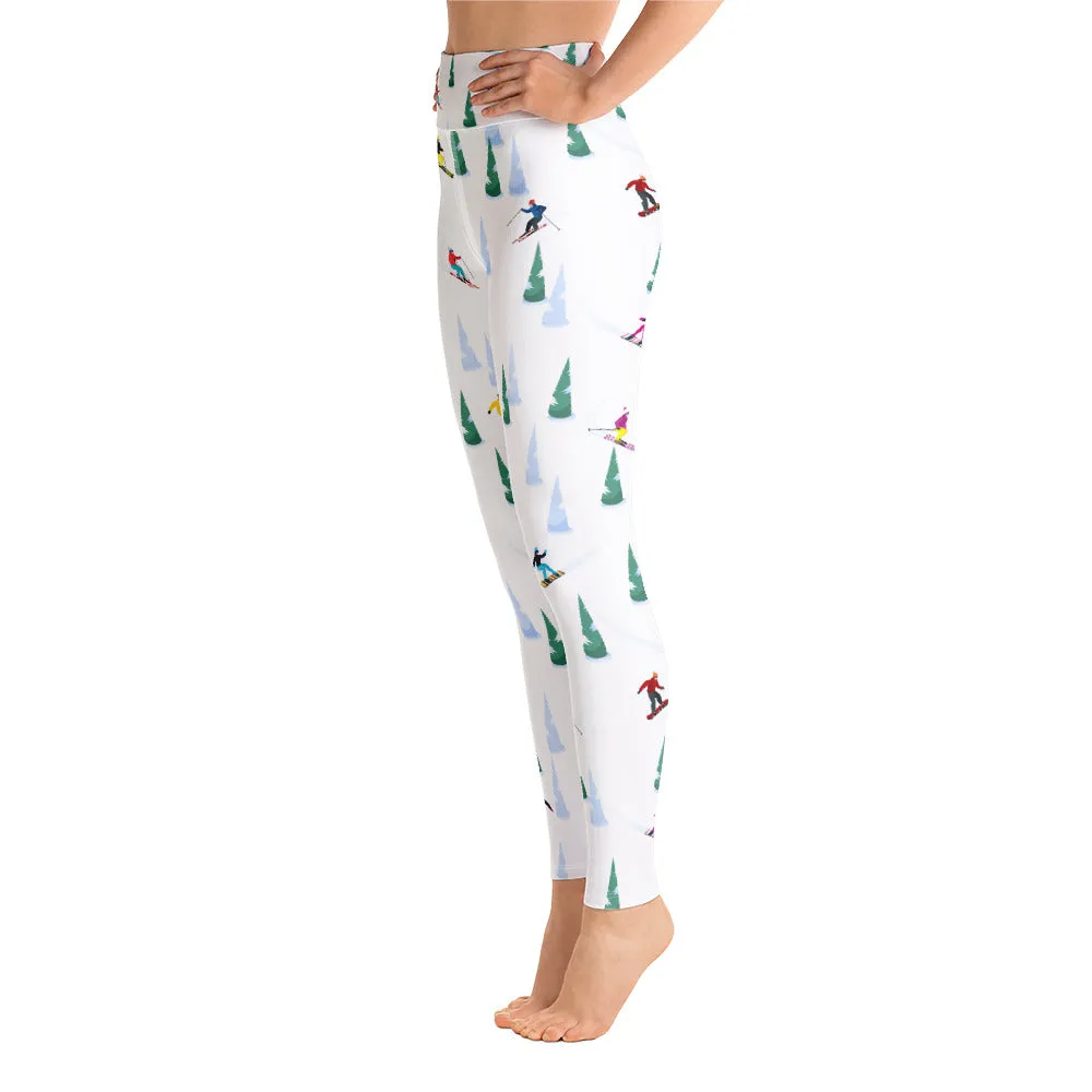 Ski Yoga Leggings Women, Skiing Downhill Trees Winter Sport High Waisted Pants Cute Printed Graphic Workout Gym Designer Tights