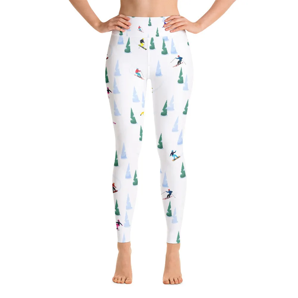 Ski Yoga Leggings Women, Skiing Downhill Trees Winter Sport High Waisted Pants Cute Printed Graphic Workout Gym Designer Tights