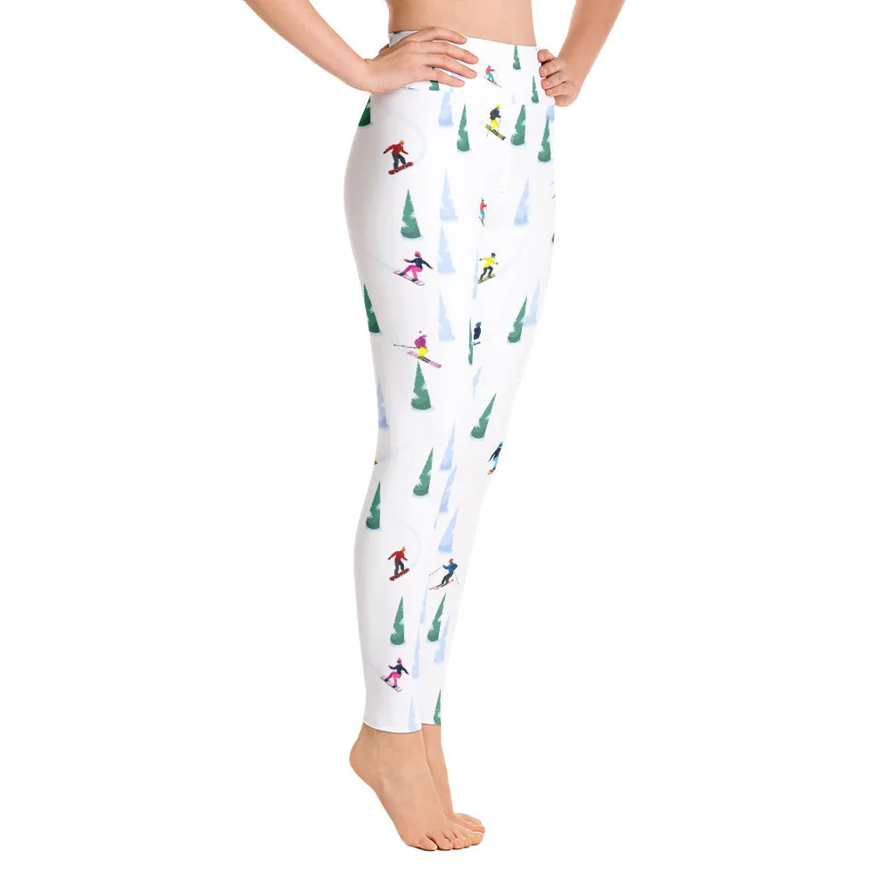 Ski Yoga Leggings Women, Skiing Downhill Trees Winter Sport High Waisted Pants Cute Printed Graphic Workout Gym Designer Tights