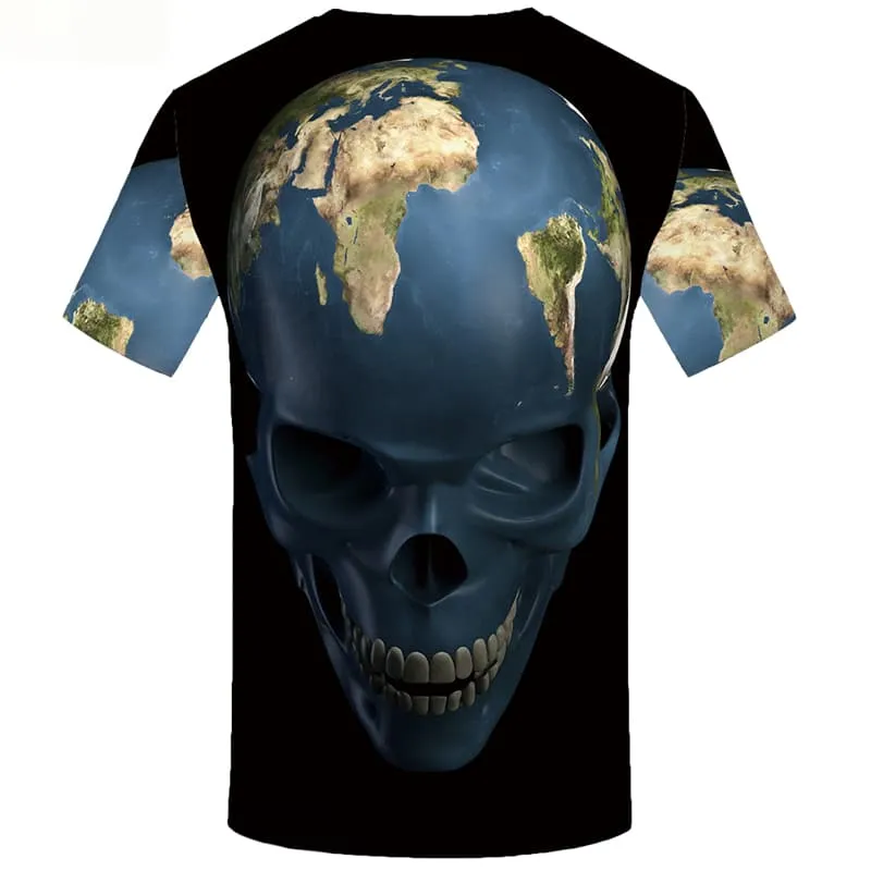 Skull T shirts Men World Map Tshirts Cool Black Tshirts Casual Space Tshirt Anime Earth Shirt Print Short Sleeve summer Mens