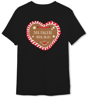 T-Shirt Herren - 51% Engerl 49% Deifi (Lebkuchenherz)