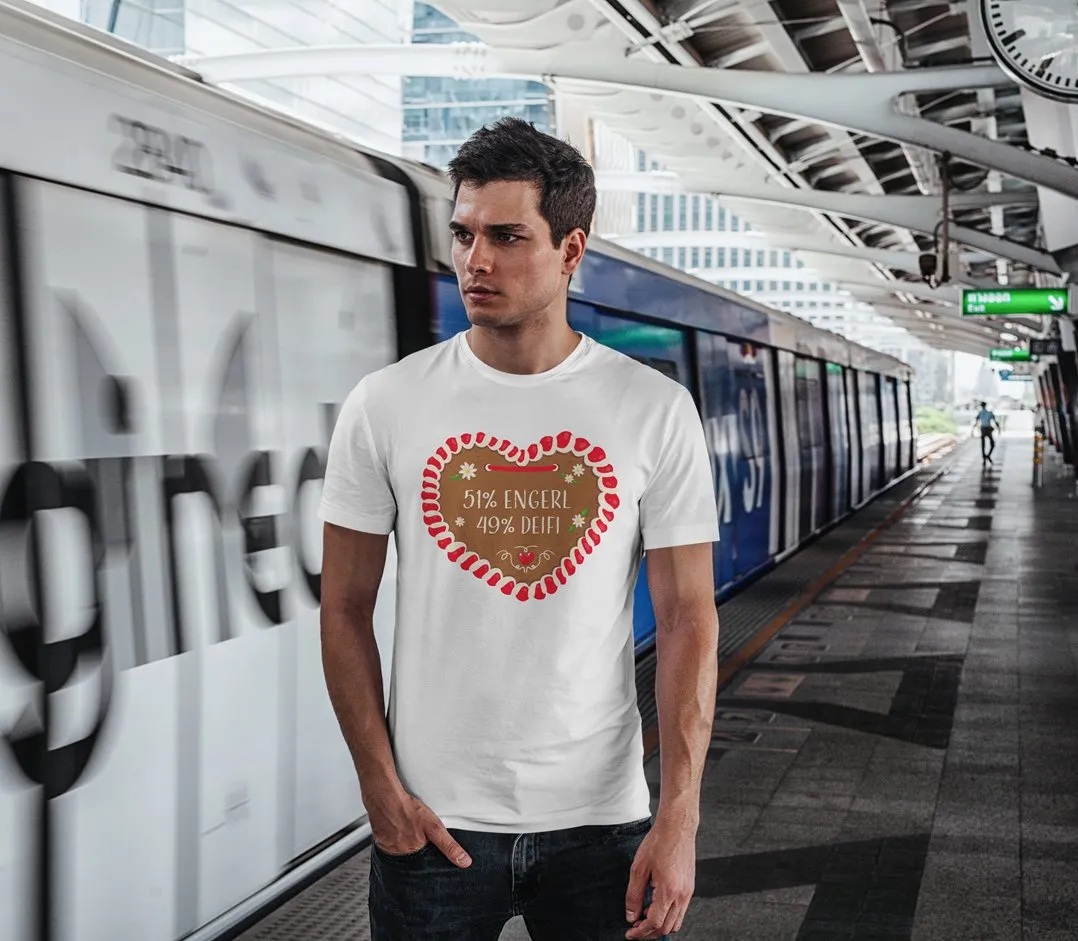 T-Shirt Herren - 51% Engerl 49% Deifi (Lebkuchenherz)