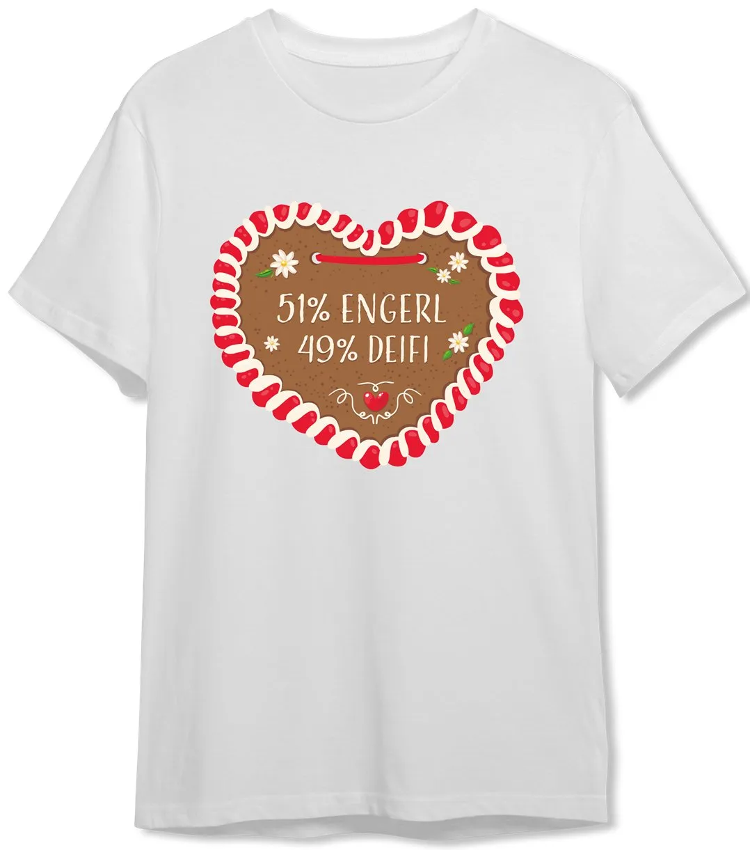 T-Shirt Herren - 51% Engerl 49% Deifi (Lebkuchenherz)