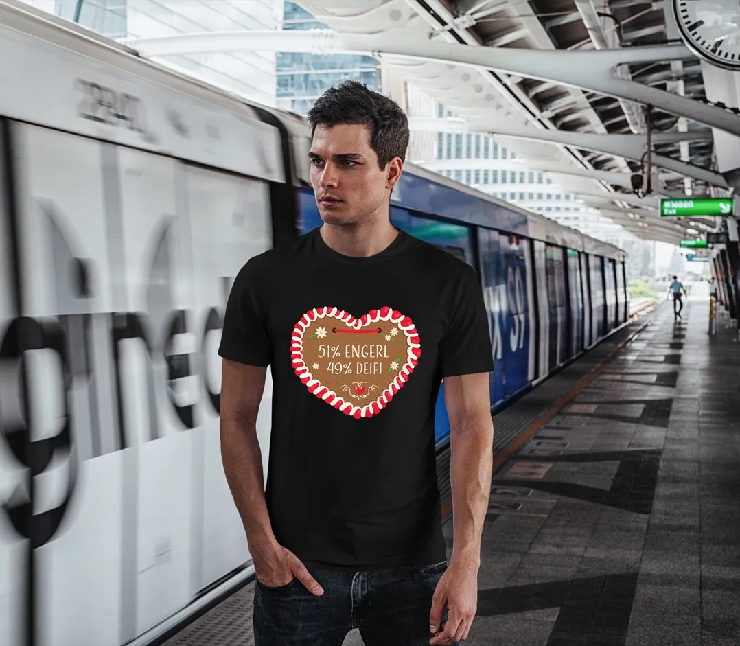 T-Shirt Herren - 51% Engerl 49% Deifi (Lebkuchenherz)
