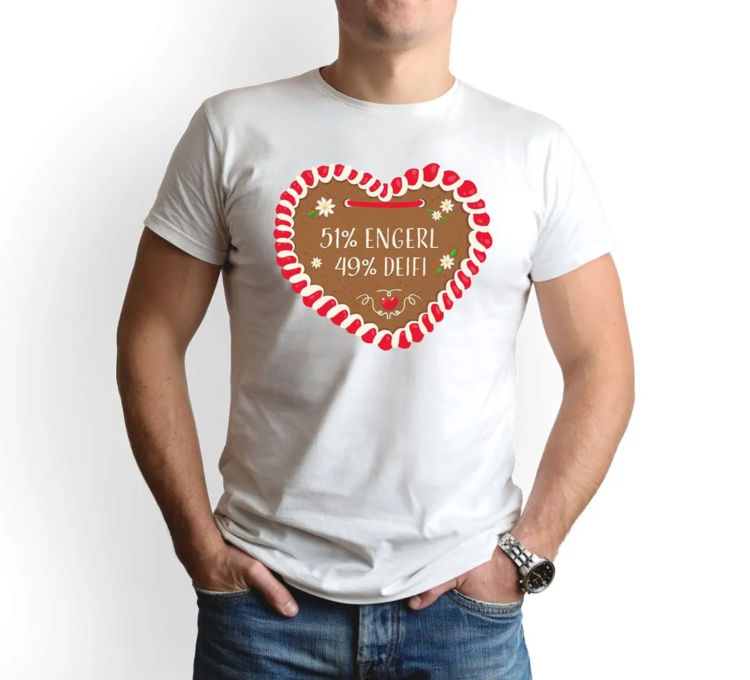 T-Shirt Herren - 51% Engerl 49% Deifi (Lebkuchenherz)