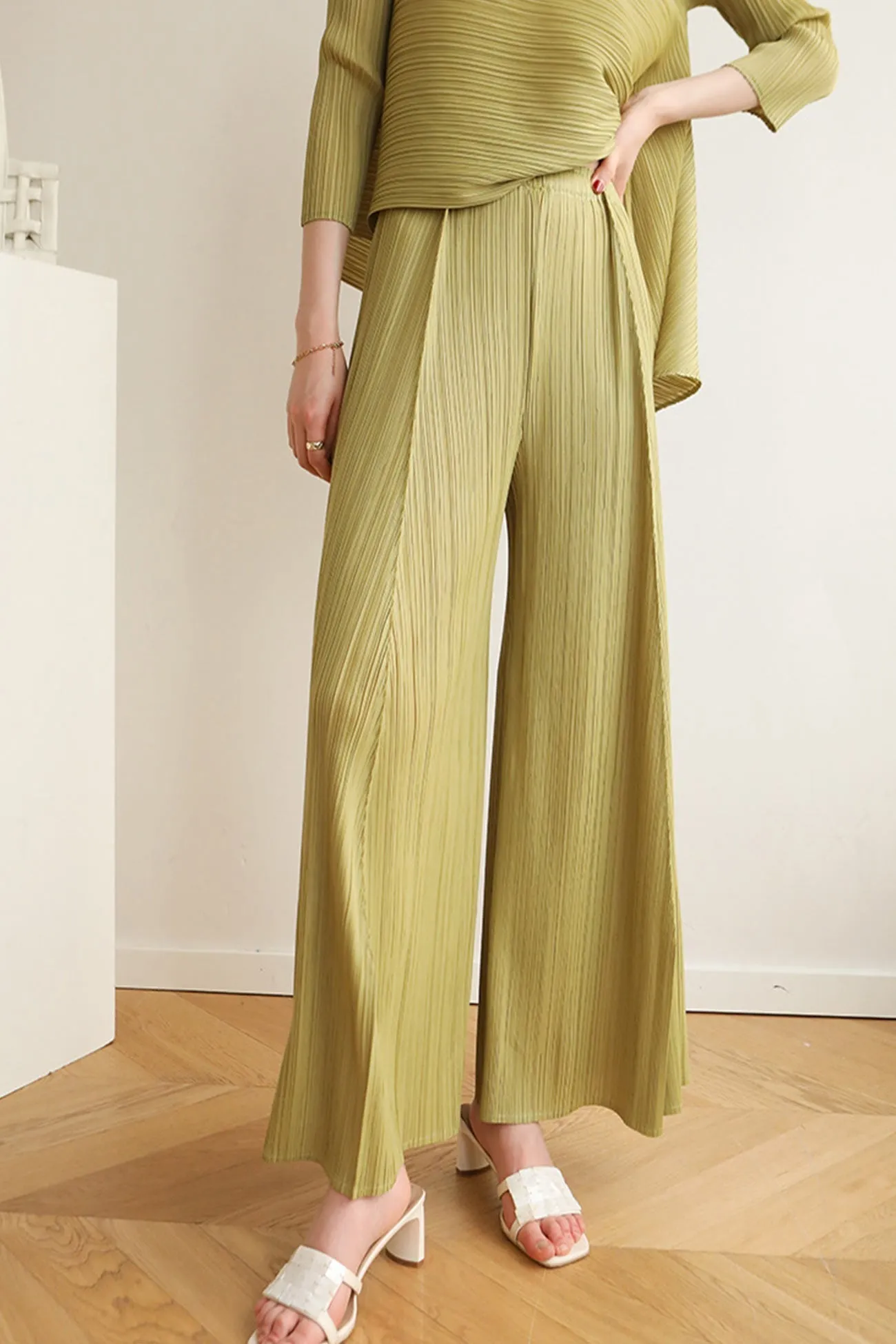 TastyHottie - High Waist Pleated Wide Leg Long Pants