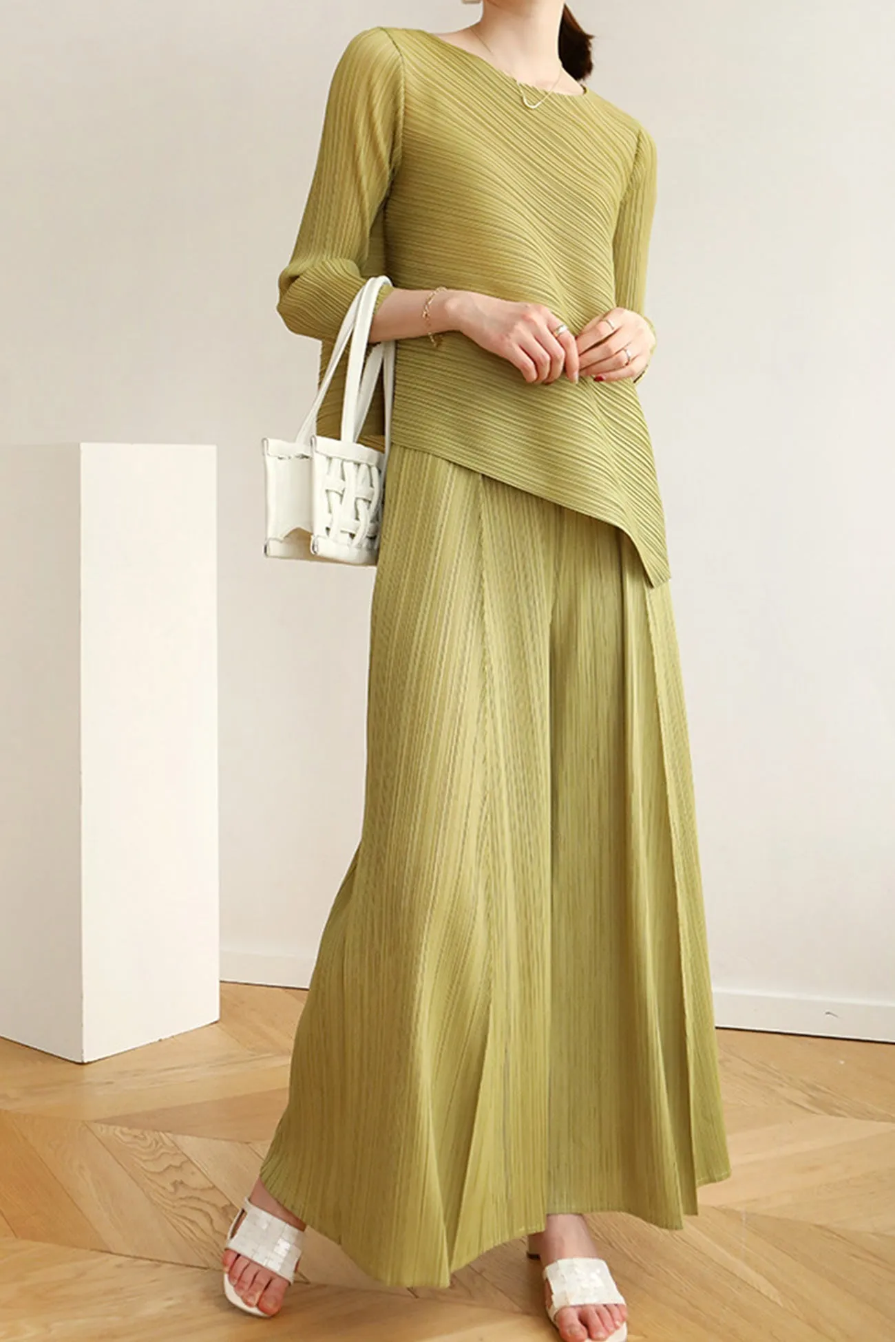 TastyHottie - High Waist Pleated Wide Leg Long Pants