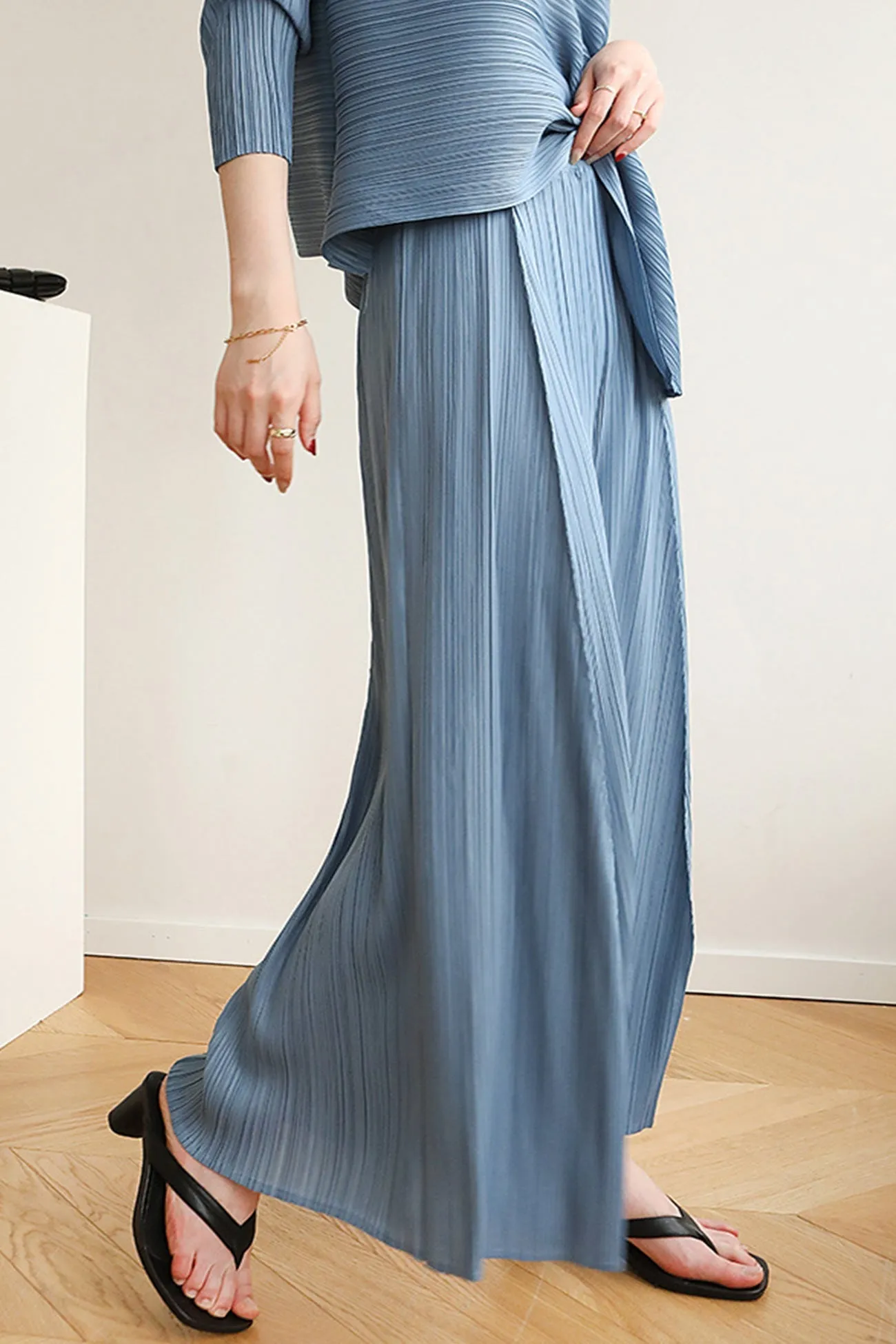 TastyHottie - High Waist Pleated Wide Leg Long Pants