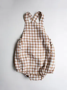 The Simple Folk Gingham Overall Romper | Bronze Gingham