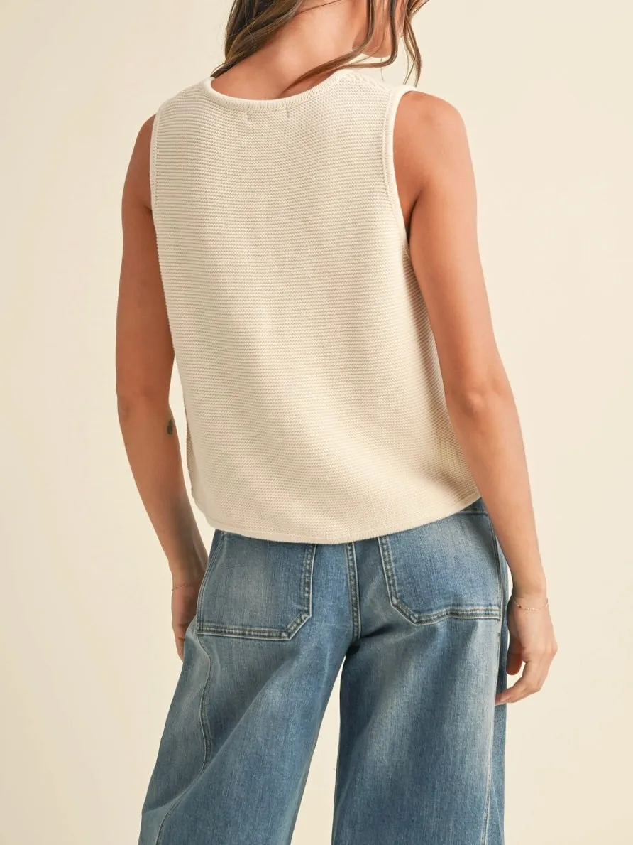 Tie Front Knit Vest - Cream