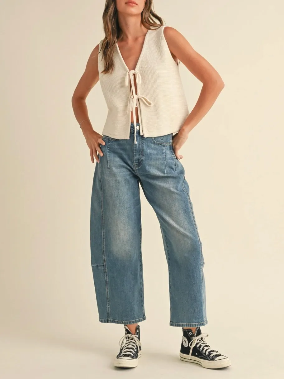 Tie Front Knit Vest - Cream