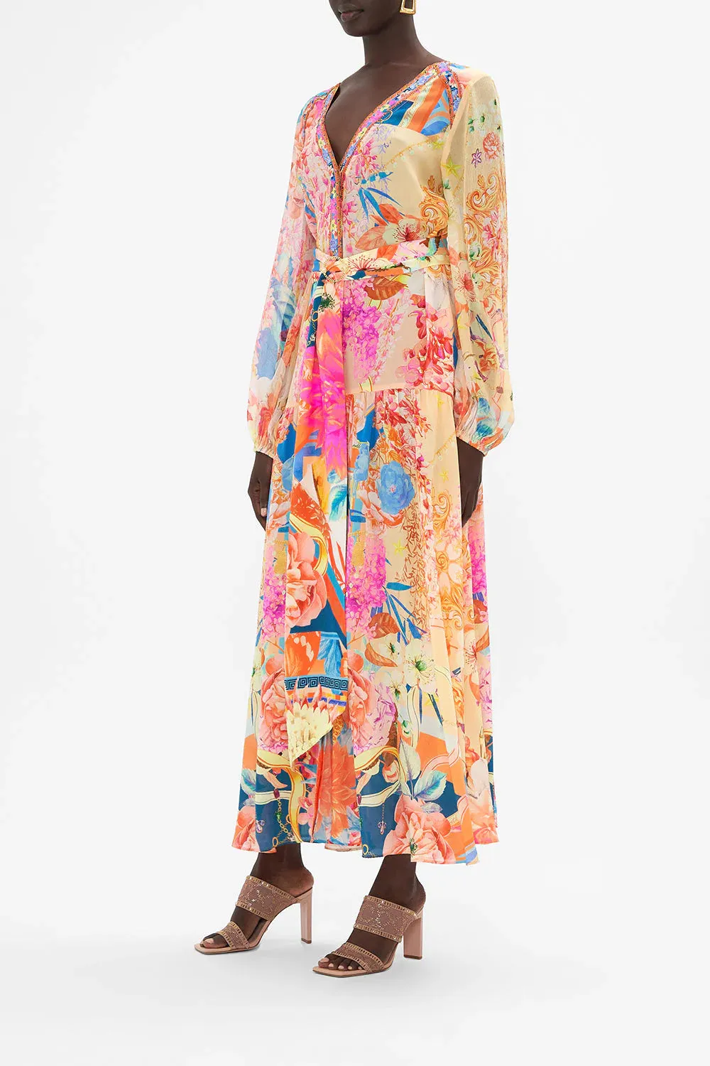 V Neck Dress With Belt - Meet Me in the Garden