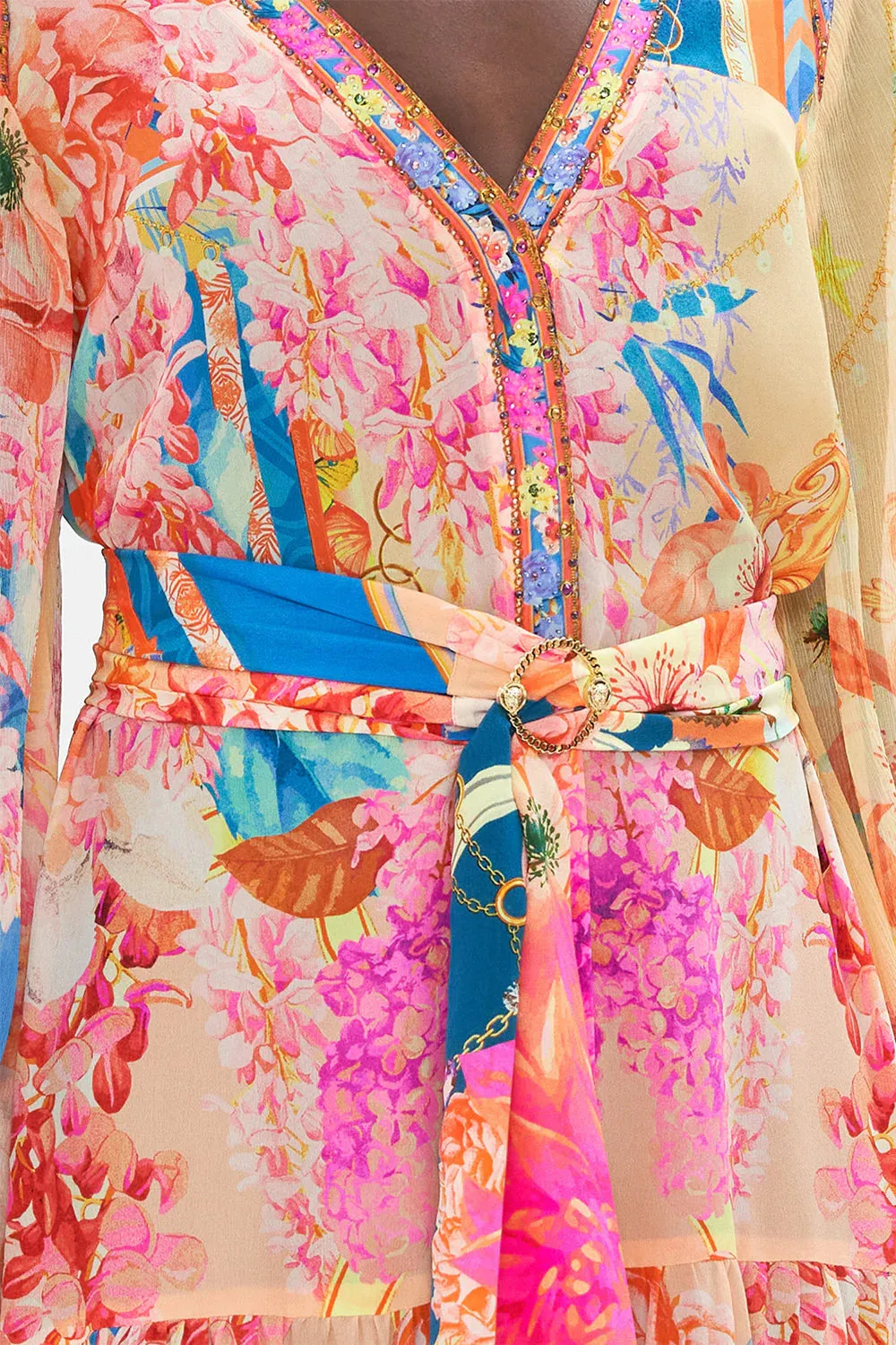 V Neck Dress With Belt - Meet Me in the Garden