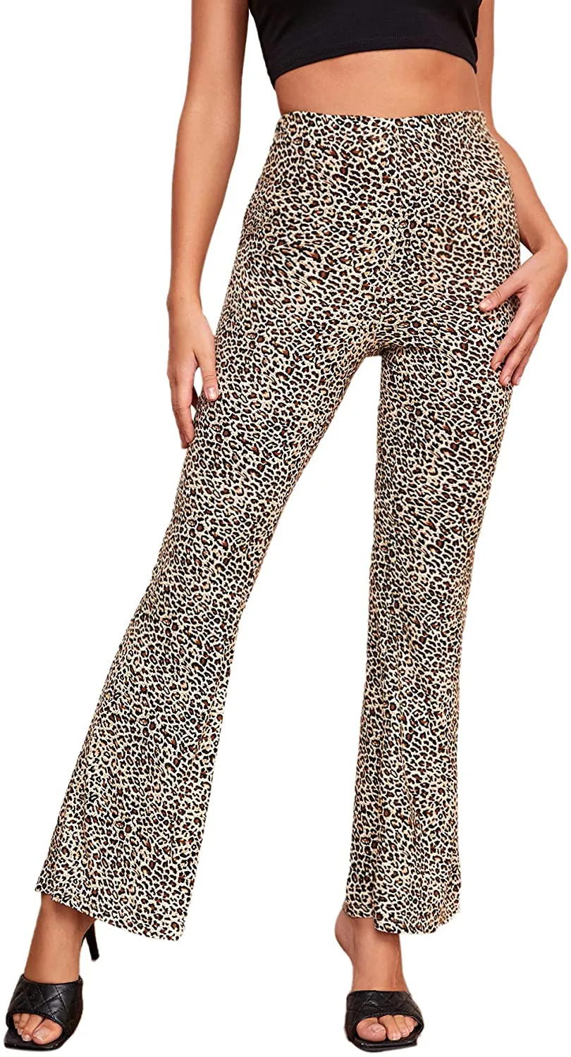 WDIRARA Women's Snakeskin High Waist Casual Flare Bell Bottom Stretch Long Pants
