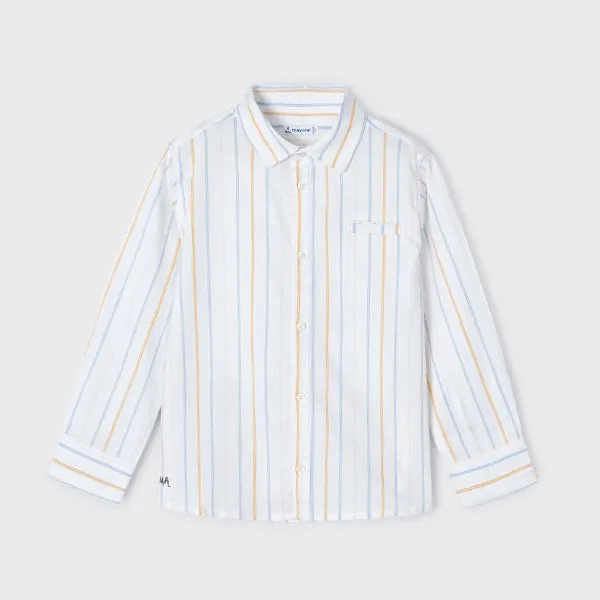 WHITE LONG SLEEVE STRIPE SHIRT FOR BOYS
