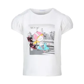 WHITE PRINT SLEEVELESS T- SHIRT FOR GIRLS