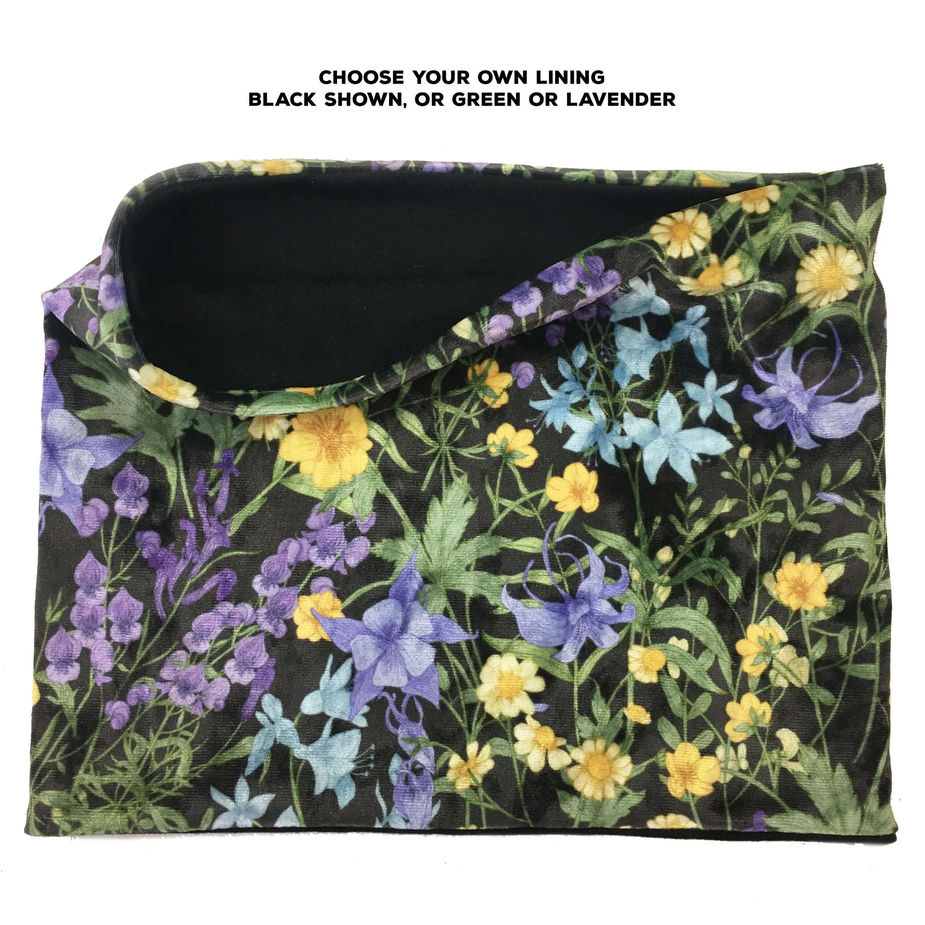Wildflowers, Womans Versatile Scarf, Headband, HatBand, Neck Warmer, Washable, Ladies Scarf, Velour Scarf, Designer Gaiter, Velour