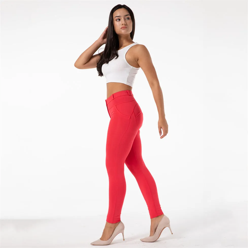 Wjczt Melody Red Skinny Jeggings Cotton Female Workout Jegging Mid Waist Tights Bum Lift Pants Women&#39;s Clothing