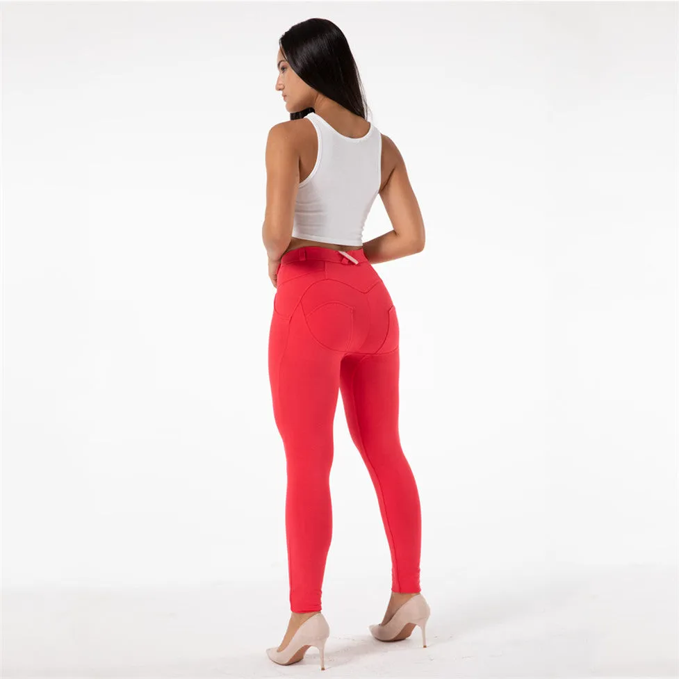 Wjczt Melody Red Skinny Jeggings Cotton Female Workout Jegging Mid Waist Tights Bum Lift Pants Women&#39;s Clothing