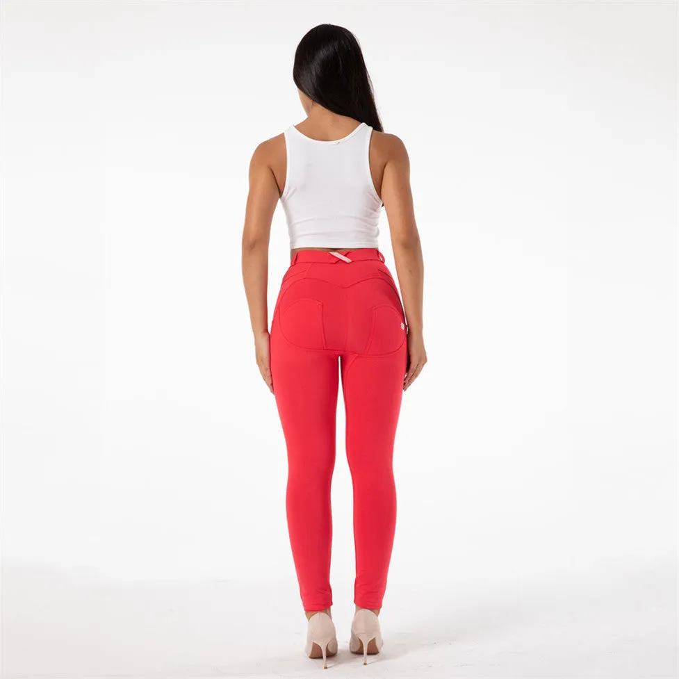 Wjczt Melody Red Skinny Jeggings Cotton Female Workout Jegging Mid Waist Tights Bum Lift Pants Women&#39;s Clothing