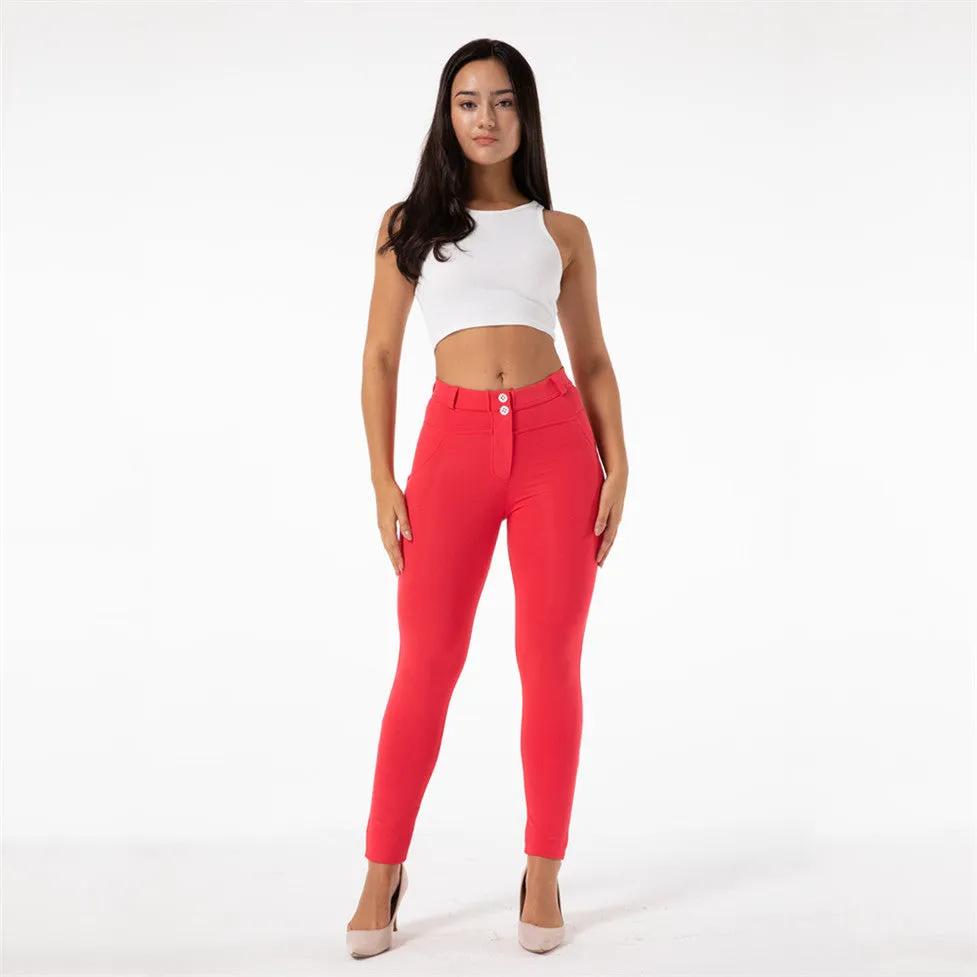 Wjczt Melody Red Skinny Jeggings Cotton Female Workout Jegging Mid Waist Tights Bum Lift Pants Women&#39;s Clothing