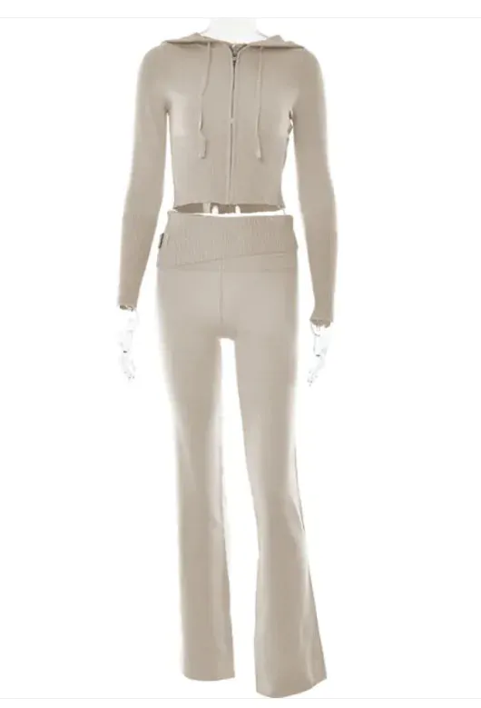 Women's High-Waist Long Sleeve Two-Piece Set