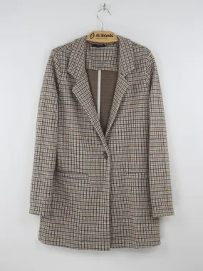Women's Plaid Spread Collar Blazer,Brown