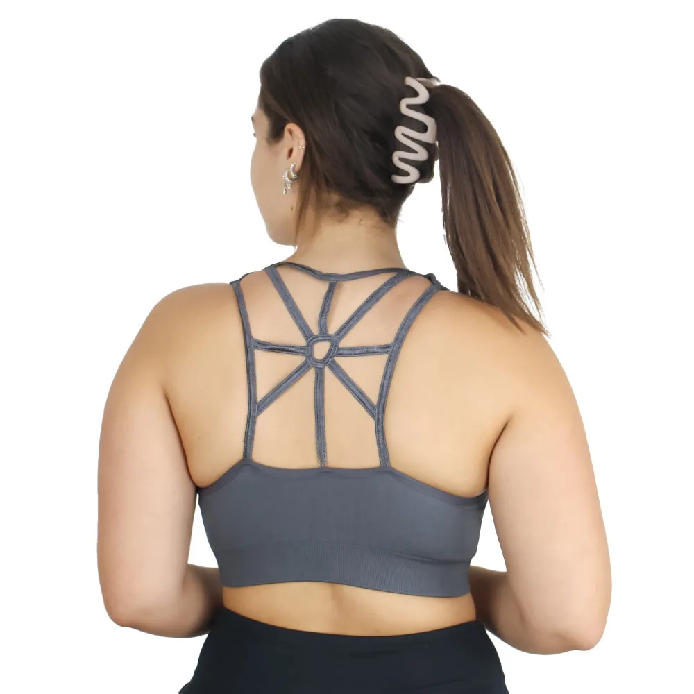 Women's Strappy Back Sport Bra,Dark Grey