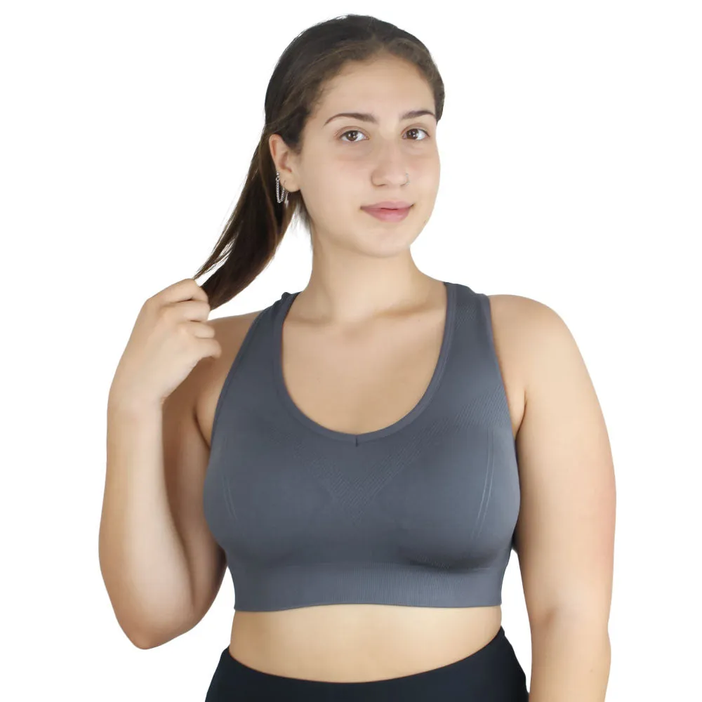 Women's Strappy Back Sport Bra,Dark Grey