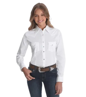 Wrangler Ladies White Solid Snap Western Shirt