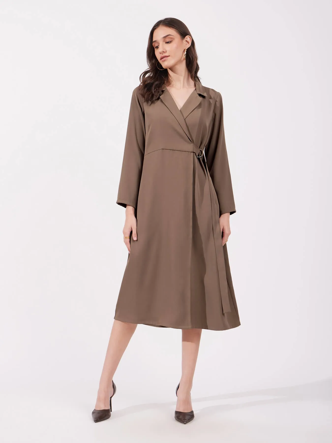Wrap Midi Dress - Brown