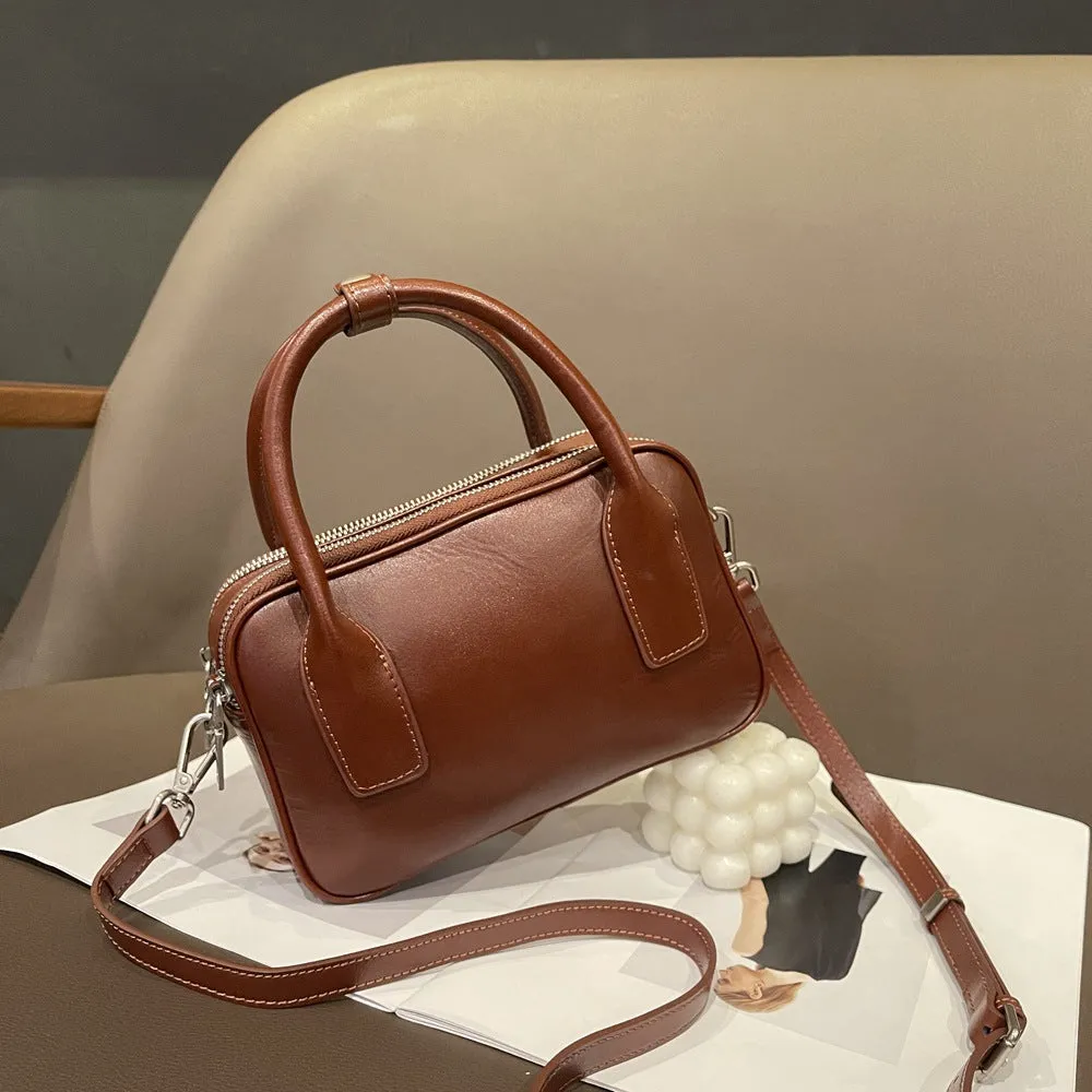 XIANGTUIBAO Cross-Border Vintage Leather Women Bag Fashion Top Layer Skeleton-Skin Boston Bag New Crossbody Hand Holding Pillow Bag 787