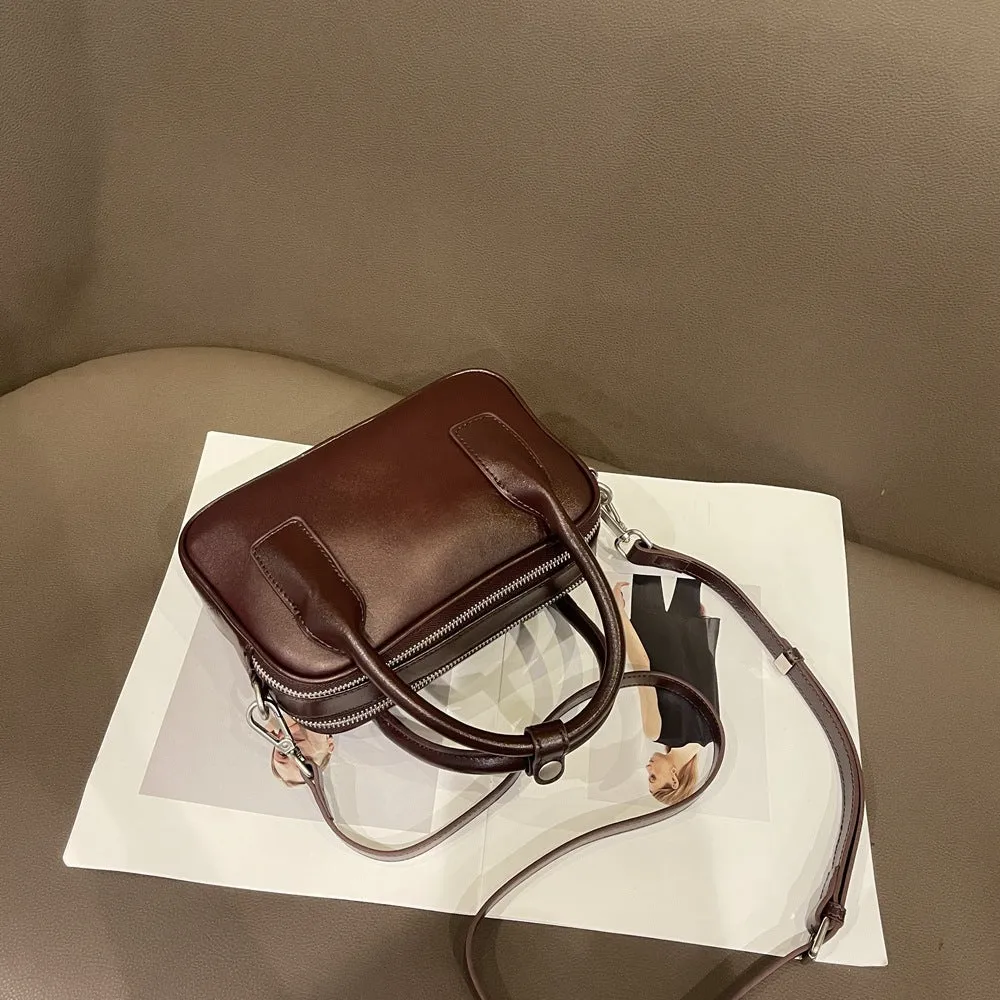 XIANGTUIBAO Cross-Border Vintage Leather Women Bag Fashion Top Layer Skeleton-Skin Boston Bag New Crossbody Hand Holding Pillow Bag 787