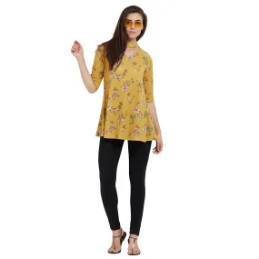 Yellow Printed Choker Neck Tunic