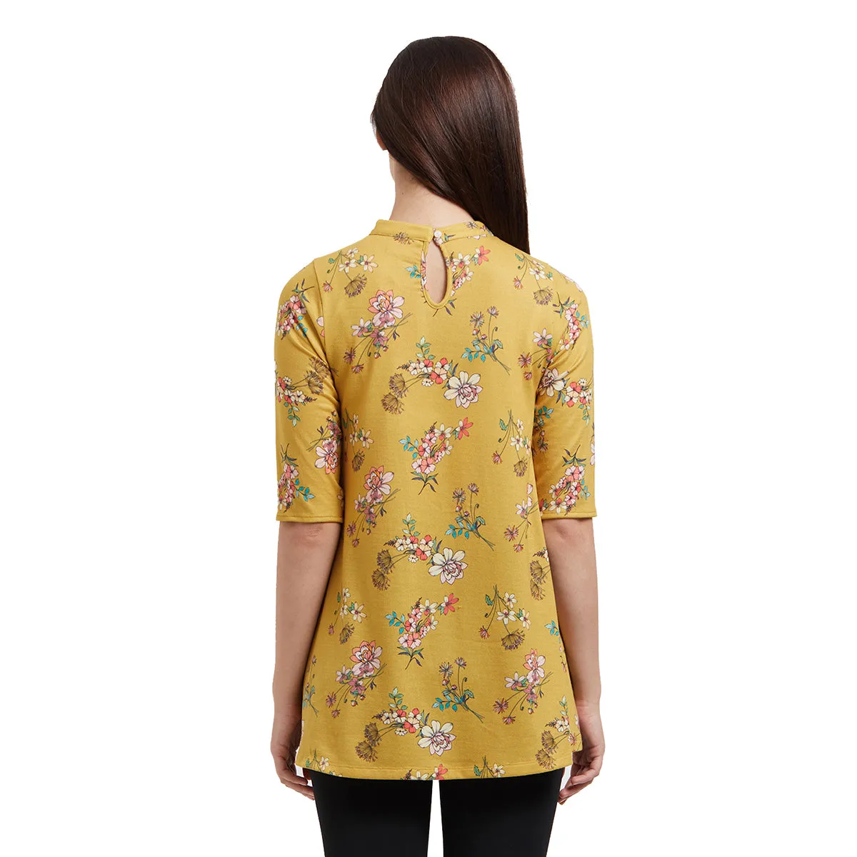 Yellow Printed Choker Neck Tunic