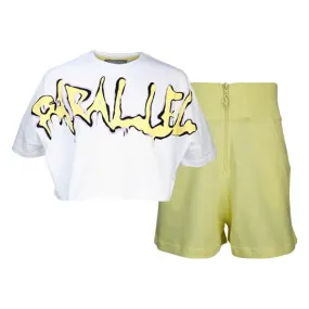 YELLOW WHITE SHORT SLEEVE SET FOR GIRLS